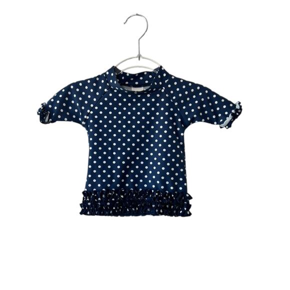 Ruffle Butts Navy Blue & White Polka Dot Long Sleeve Rash Guard 12-18 Month New - Picture 3 of 7